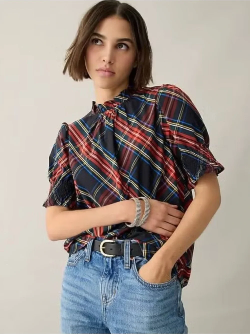 J. CREW │NWOT Smocked Puff- Sleeve Cotton Poplin